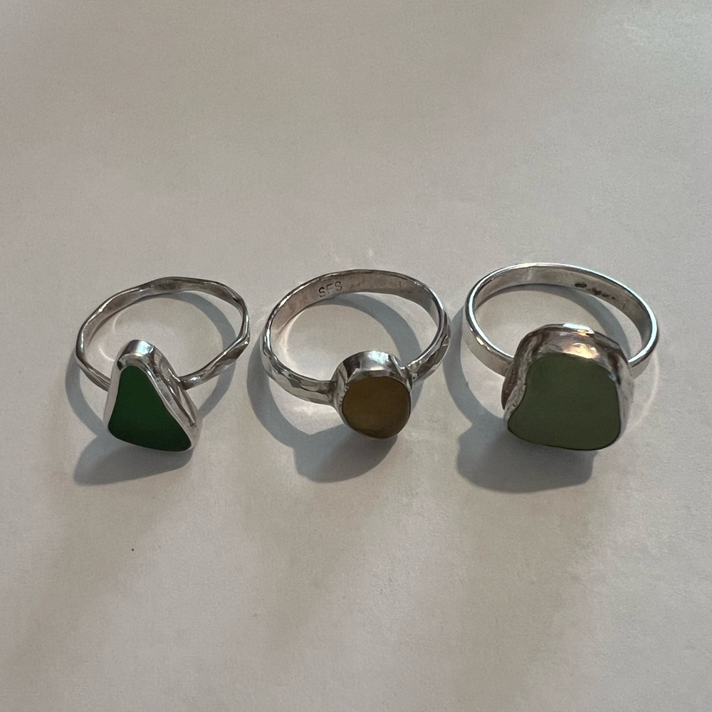 3 Sterling Silver Sea Glass Rings